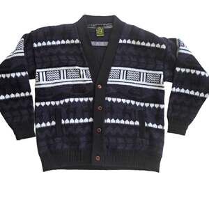 TEJIDOS RUMINAHUI Men's Southwest V-neck Cardigan Sweater Black Gray